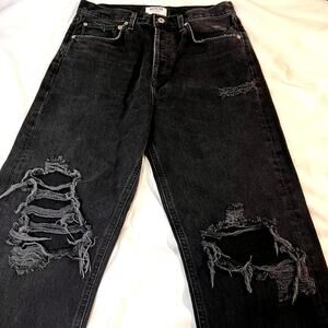 AGOLDE Jeans 90’s Mid Rise Loose Fit Smokestack Black Dark Distressed Size 28